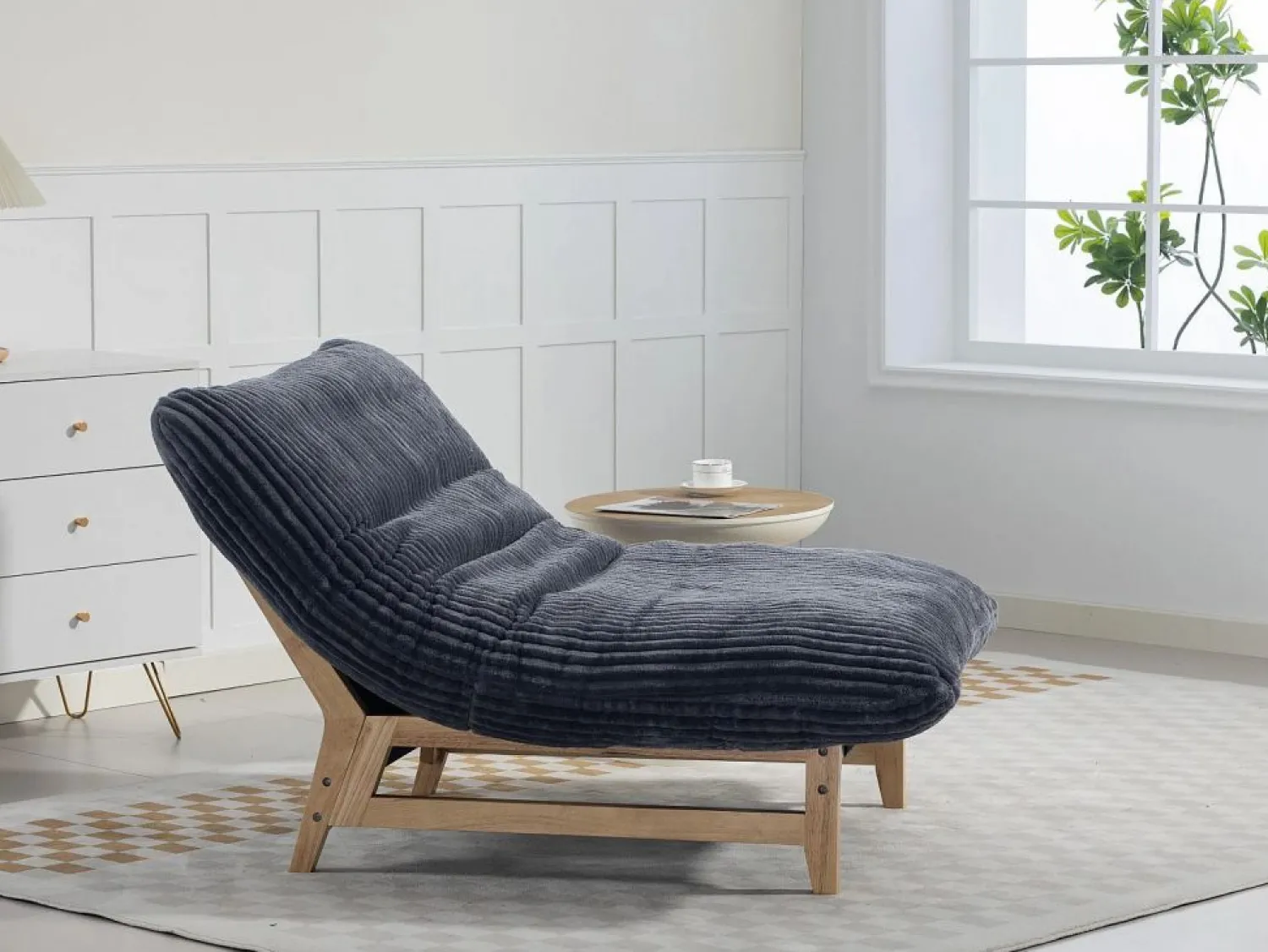 Puf Gigante Blanco de Tela Corduroy, Ergonomico con Respaldo 100x120x76 cm, para Salón y Dormitorio de Adultos