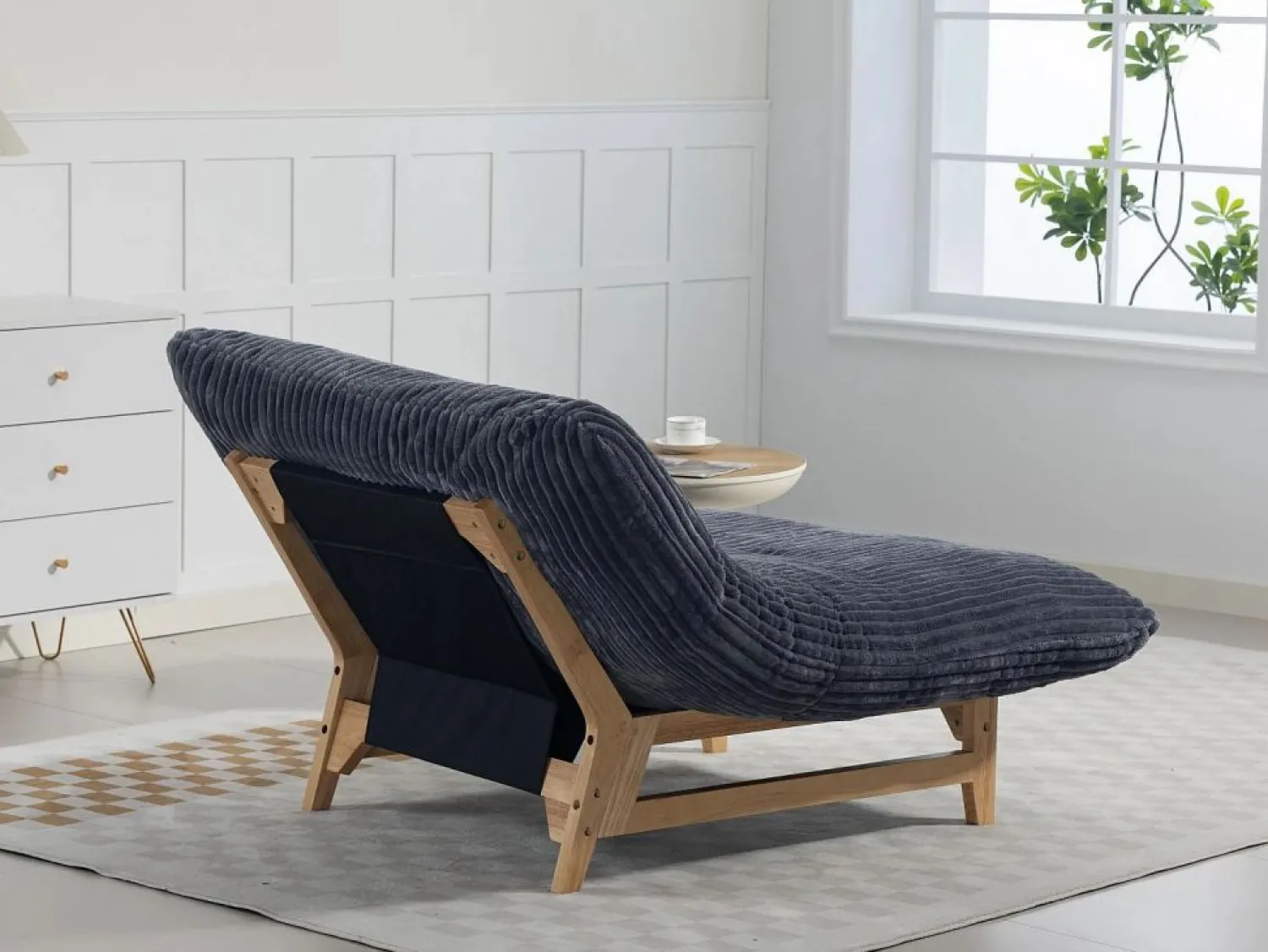 Puf Gigante Blanco de Tela Corduroy, Ergonomico con Respaldo 100x120x76 cm, para Salón y Dormitorio de Adultos