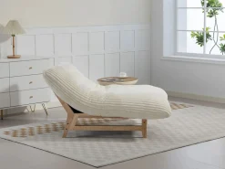 Outlet Puf Gigante Blanco de Tela Corduroy, Ergonomico con Respaldo 100x120x76 cm, para Salón y Dormitorio de Adultos Sillón Escandinavo
