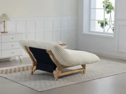 Outlet Puf Gigante Blanco de Tela Corduroy, Ergonomico con Respaldo 100x120x76 cm, para Salón y Dormitorio de Adultos Sillón Escandinavo