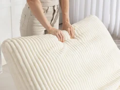 Outlet Puf Gigante Blanco de Tela Corduroy, Ergonomico con Respaldo 100x120x76 cm, para Salón y Dormitorio de Adultos Sillón Escandinavo