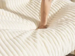 Outlet Puf Gigante Blanco de Tela Corduroy, Ergonomico con Respaldo 100x120x76 cm, para Salón y Dormitorio de Adultos Sillón Escandinavo