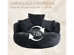 Puf Sillón Alto - Modelo Grande - Incluye 3 Cojines - Ultra Suave y Multiusos - para Adultos y Niños Negro