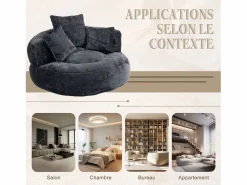 Puf Sillón Alto - Modelo Grande - Incluye 3 Cojines - Ultra Suave y Multiusos - para Adultos y Niños Negro