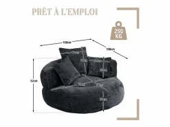 Puf Sillón Alto - Modelo Grande - Incluye 3 Cojines - Ultra Suave y Multiusos - para Adultos y Niños Negro