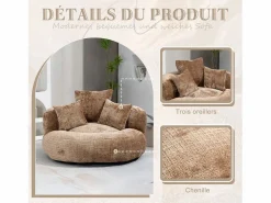 Puf Sillón Alto Taupe - Modelo Grande - Incluye 3 Cojines - Ultra Suave y Multiusos - para Adultos y Niños Sillón Escandinavo