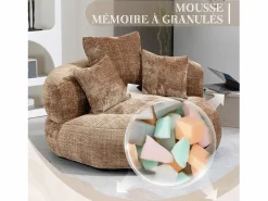 Puf Sillón Alto Taupe - Modelo Grande - Incluye 3 Cojines - Ultra Suave y Multiusos - para Adultos y Niños Sillón Escandinavo