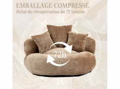 Puf Sillón Alto Taupe - Modelo Grande - Incluye 3 Cojines - Ultra Suave y Multiusos - para Adultos y Niños Sillón Escandinavo