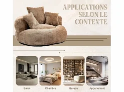 Puf Sillón Alto Taupe - Modelo Grande - Incluye 3 Cojines - Ultra Suave y Multiusos - para Adultos y Niños Sillón Escandinavo