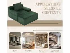 Outlet Puf Sillón Gigante con Reposapiés - Sofá de 1 Plaza en Pana - Confort Óptimo para Salón, Dormitorio o Oficina Sofá Escandinavo