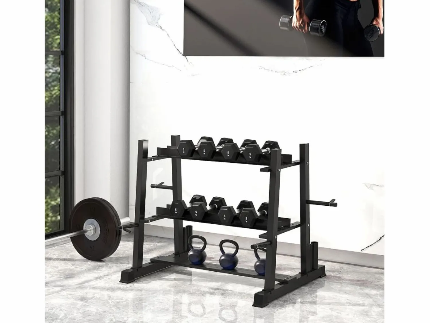 Online Rack para mancuernas de 3 niveles, capacidad de 200 kg, acero, (131 x 75 x 80 cm) Aparato De Musculación