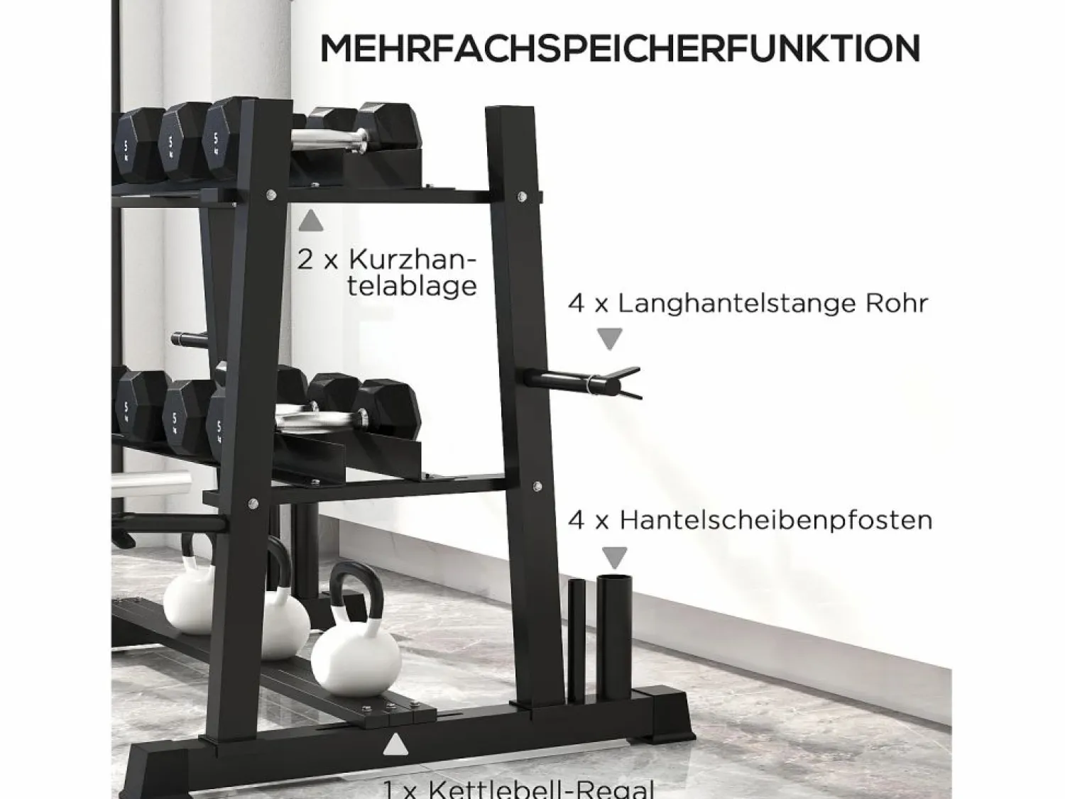 Online Rack para mancuernas de 3 niveles, capacidad de 200 kg, acero, (131 x 75 x 80 cm) Aparato De Musculación