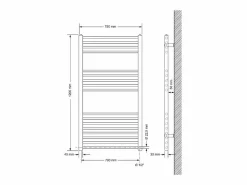New Radiador con resistencia eléctrica 900W, 750 x 1200 mm, , conexión lateral Toallero Eléctrico