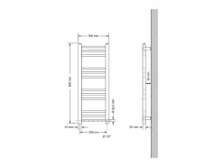 Clearance Radiador de baño eléctrico LuxeBath Sahara 300x800mm Conexión lateral derecha Elemento calefactor 600W Toallero Eléctrico