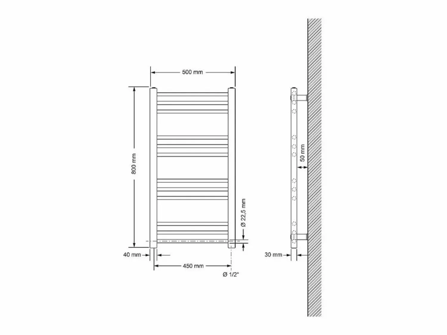 Hot LuxeBath Radiador de baño eléctrico 300W, 500 x 800 mm, , recto con conexión Blanco