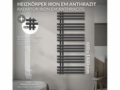 Discount LuxeBath Radiador de baño EM Iron 600x1400 mm Antracita Conexión central en la parte inferior Gris antracita