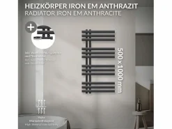 LuxeBath Radiador de baño EM Iron 500x1000 mm Antracita Conexión central en la parte inferior