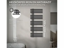 LuxeBath Radiador de baño EM Iron 500x1200 mm Antracita Conexión central en la parte inferior