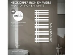 Online LuxeBath Radiador de baño Iron EM 500x1200mm Conexión central inferior con embellecedor Blanco