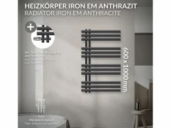 LuxeBath Radiador de baño toallero antracita conexión suelo 60x100 cm