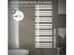 LuxeBath Radiador de Diseño Iron EM 600x1600 mm Conexión Central Inferior con Embellecedor