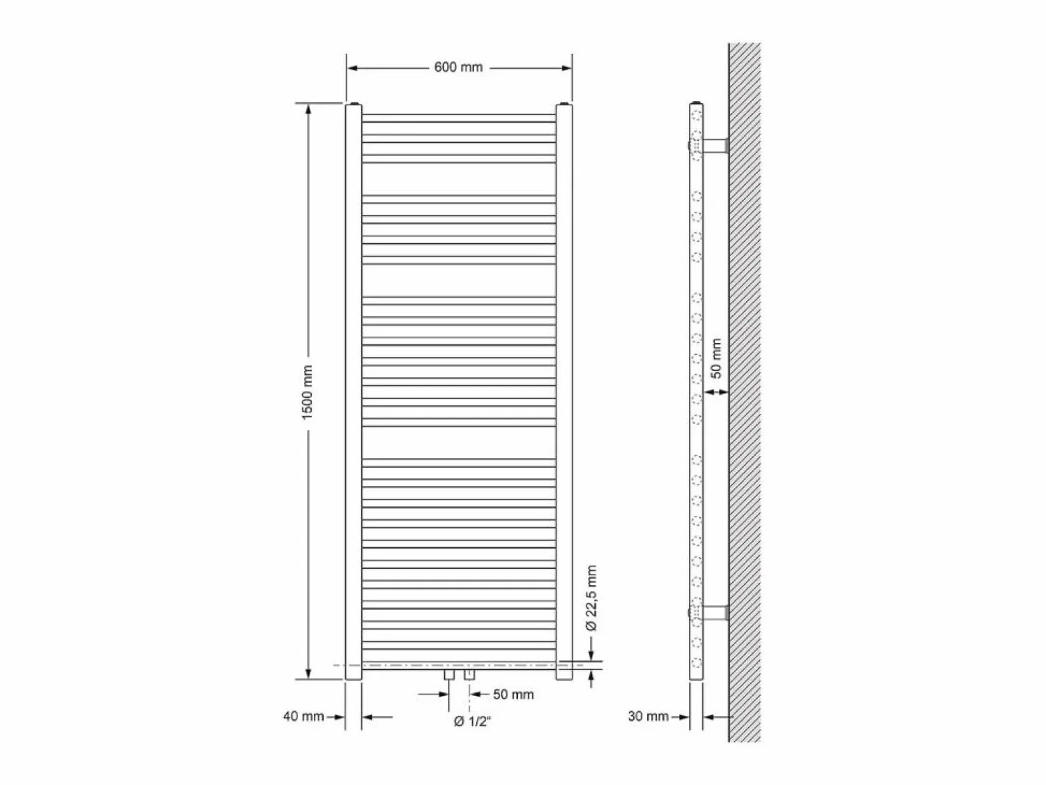 Online LuxeBath Radiador de diseño no eléctrico Sahara, 600 x 1500 mm, antracita, conexión central Gris antracita