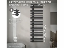 Discount Radiador de panel antracita para baño 500x1600mm con conexión central al suelo Toallero Eléctrico