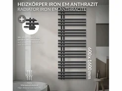Sale Radiador de panel antracita para baño 600x1600mm con conexión central universal Toallero Eléctrico