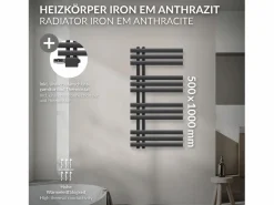 Best LuxeBath Radiador de panel antracita para baño 500x1000mm con conexión central universal Gris antracita