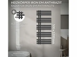 LuxeBath Radiador de panel antracita para baño 500x1200mm con conexión central universal