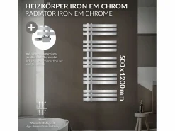 New Radiador de panel cromado para baño 500x1200mm con conexión central universal Toallero Eléctrico