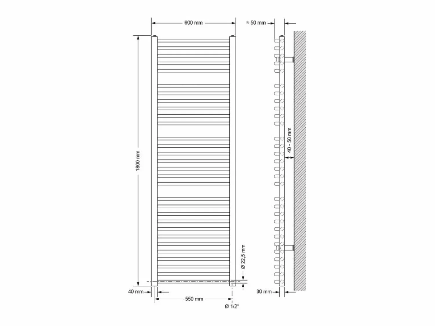 LuxeBath Radiador eléctrico con resistencia calefactora 1200W, 600 x 1800 mm, antracita