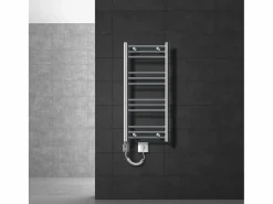 New LuxeBath Radiador Eléctrico con Resistencia 300W, 400 x 800 mm, Cromado, Conexión Lateral Gris