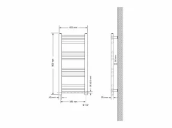 New LuxeBath Radiador Eléctrico con Resistencia 300W, 400 x 800 mm, Cromado, Conexión Lateral Gris
