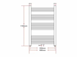 Discount Radiador toallero de baño con rieles curvados 600 x 1160 mm Toallero Eléctrico