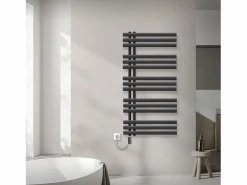 Discount LuxeBath Radiador toallero de baño negro 60x120cm lateral 900W con termostato táctil Gris antracita