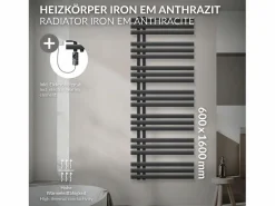 Sale LuxeBath Radiador toallero eléctrico antracita 600 x 1600 mm con elemento calefactor 900W Gris antracita