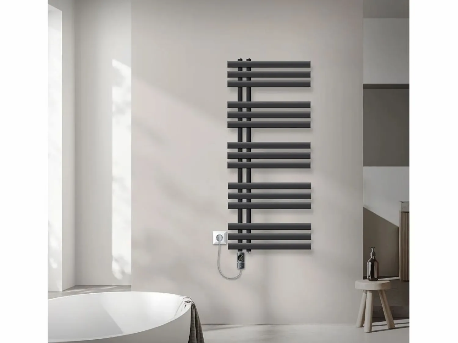 LuxeBath Radiador toallero eléctrico antracita 500 x 1200 mm con elemento calefactor 900W