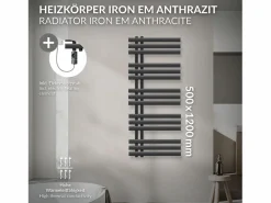 LuxeBath Radiador toallero eléctrico antracita 500 x 1200 mm con elemento calefactor 900W