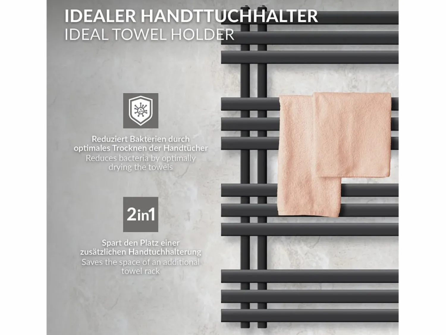 LuxeBath Radiador toallero eléctrico antracita 500 x 1200 mm con elemento calefactor 900W