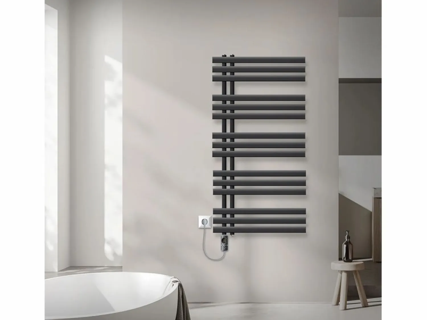 LuxeBath Radiador toallero eléctrico antracita 600 x 1200 mm con elemento calefactor 900W
