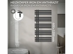 LuxeBath Radiador toallero eléctrico antracita 600 x 1200 mm con elemento calefactor 900W