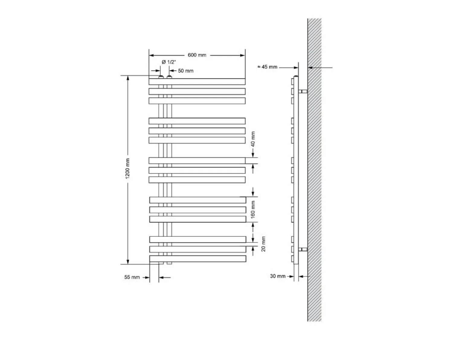 LuxeBath Radiador toallero eléctrico antracita 600 x 1200 mm con elemento calefactor 900W
