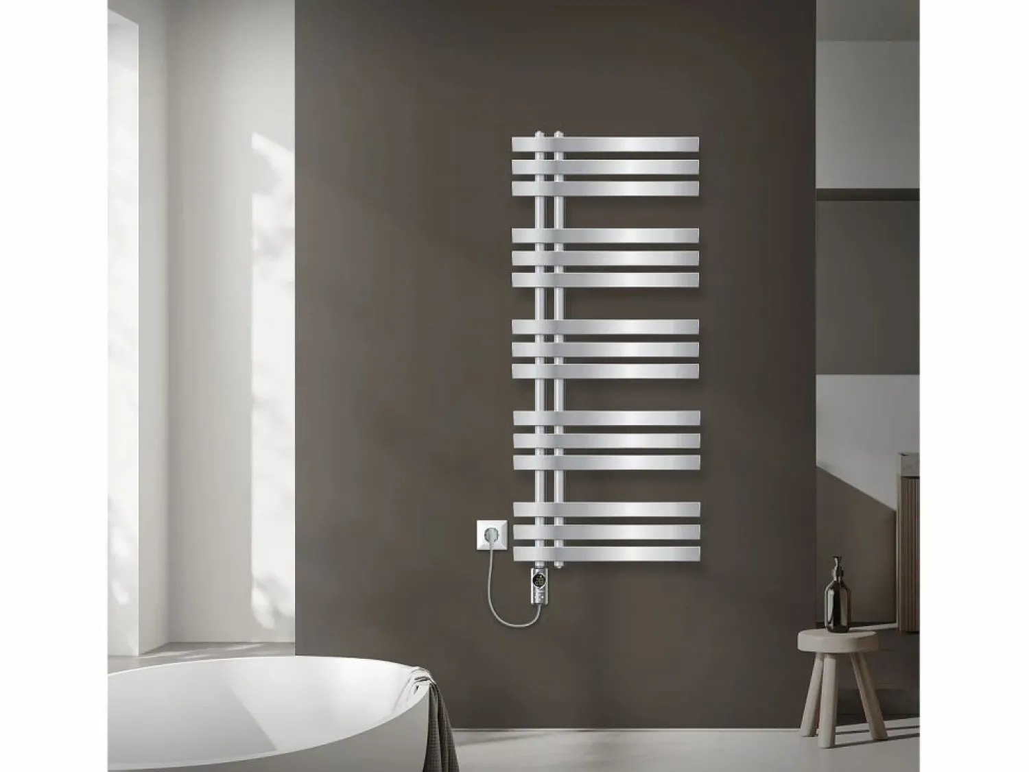 Best LuxeBath Radiador toallero eléctrico cromado 500 x 1200 mm con elemento calefactor 900W Plateado