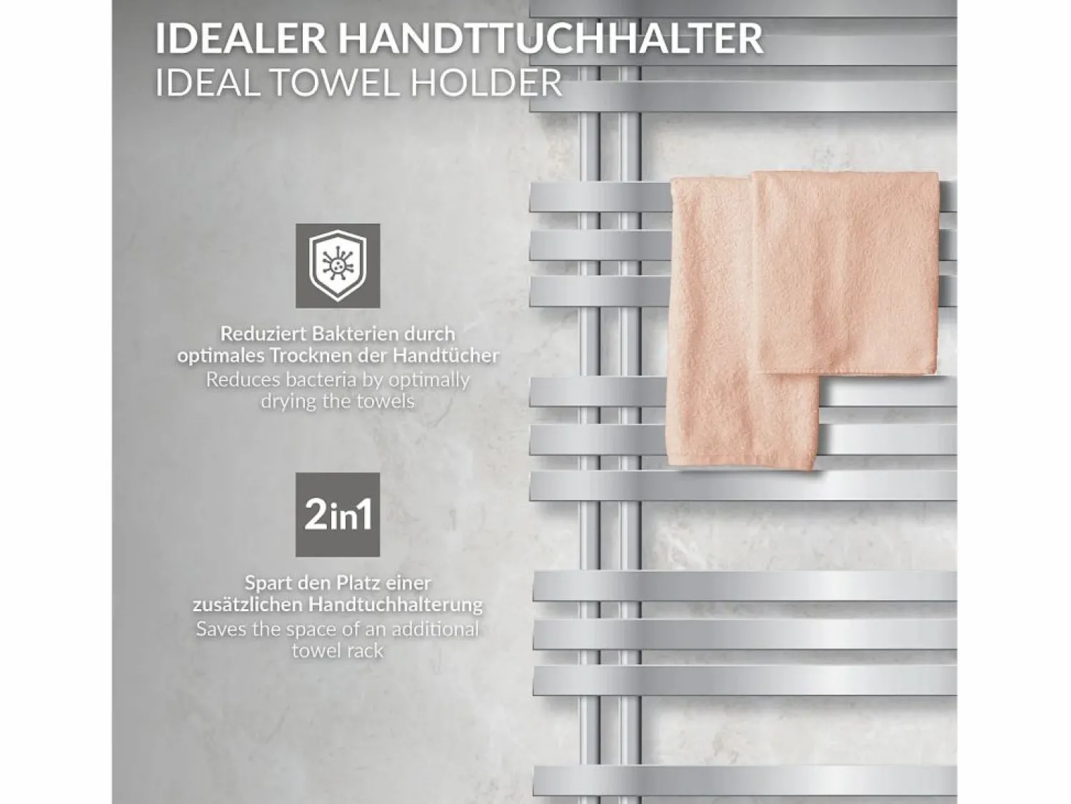 Best LuxeBath Radiador toallero eléctrico cromado 500 x 1200 mm con elemento calefactor 900W Plateado