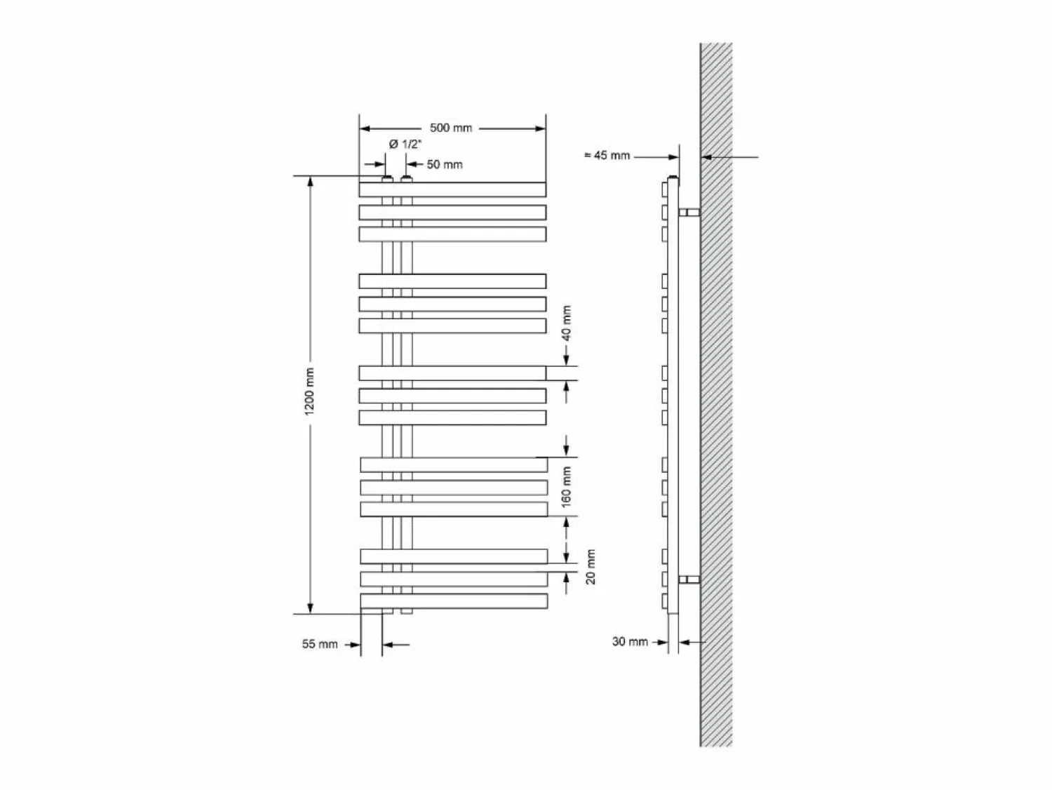 Best LuxeBath Radiador toallero eléctrico cromado 500 x 1200 mm con elemento calefactor 900W Plateado