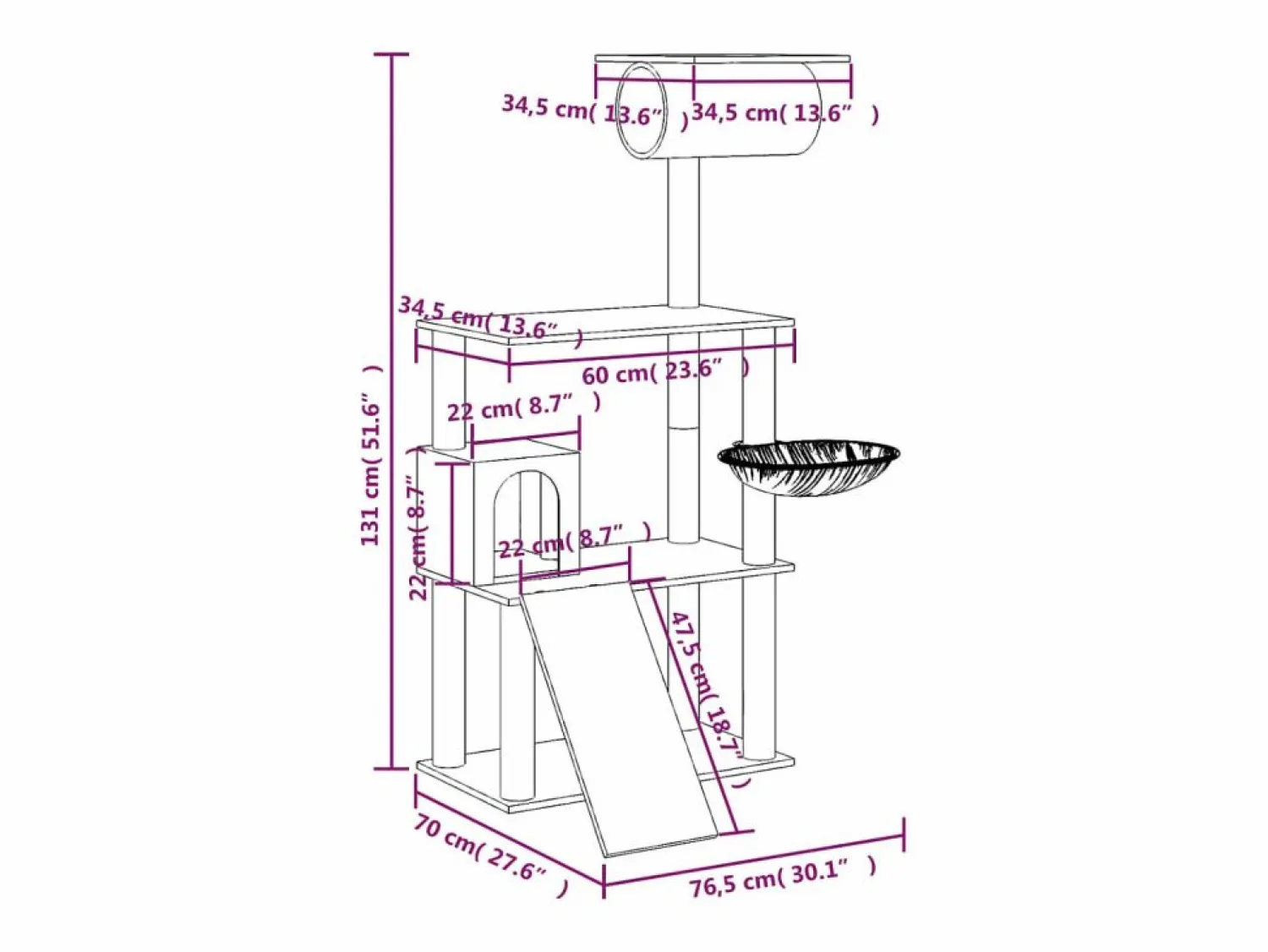 Outlet Rascador para gatos con postes de sisal claro 131 cm Juego De Animales