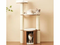 Merax Árbol para gatos - 60 x 48 x 135 cm - con 3 plataformas + 1 casita + colchonetas extraíbles - MDF -