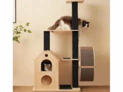 Online ModernLuxe Árbol para gatos 80×40×152 cm - con 4 plataformas - 2 casitas para gatos - rodillo para gatos - rascador para gatos - natural Color natural claro
