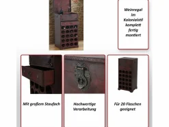 New Ródano botellero 20 botellas cajón, Estantería para vinos Calvados Estantería de madera estilo colonial, para 20 botellas, con cajón Botellero|Accesorios Para Vino Y Bar